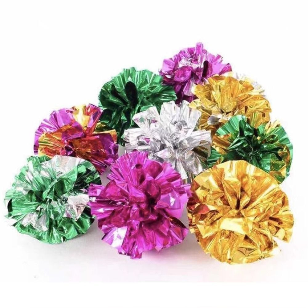 10xRing Paper Cat Toys Balls Light 5.5CM Crinkle Foil Cat Sparkle Balls Large Gilter Cat Kitten Toy
