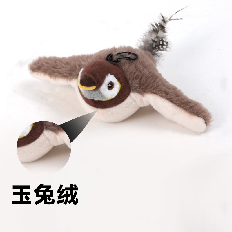 Flapping Bird Sparrow Cat Toy Lifelike Chirping Sounds Touch-Activated Kitten