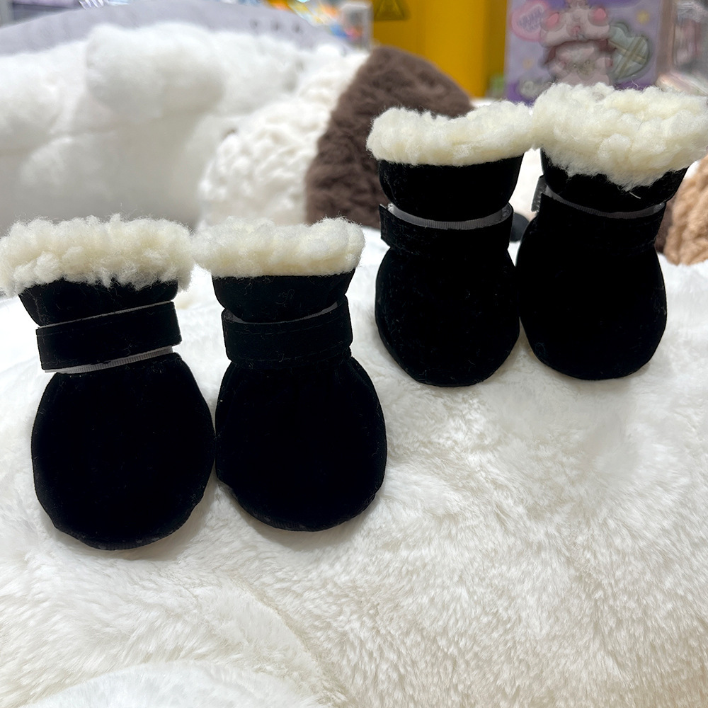 4pcs Winter Dog Shoes Anti-slip Snow Boots Footwear Thickened Warm Pet Shoes Suede Velvet Cats Puppy Socks