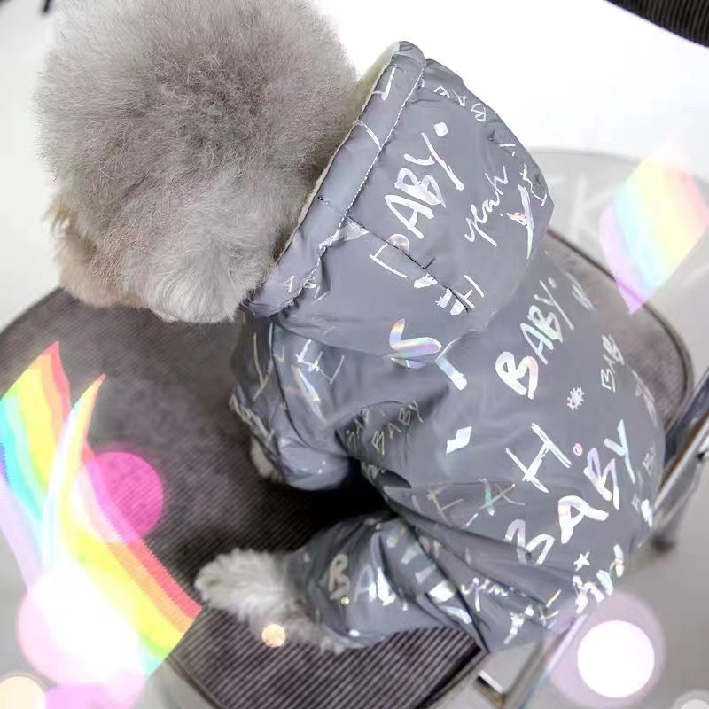 Waterproof Winter Dog Jumpsuit Laser Letters Overalls for Dogs Thick Fleece Cold Weather Puppy Jacket Small Medium Dog Clothes