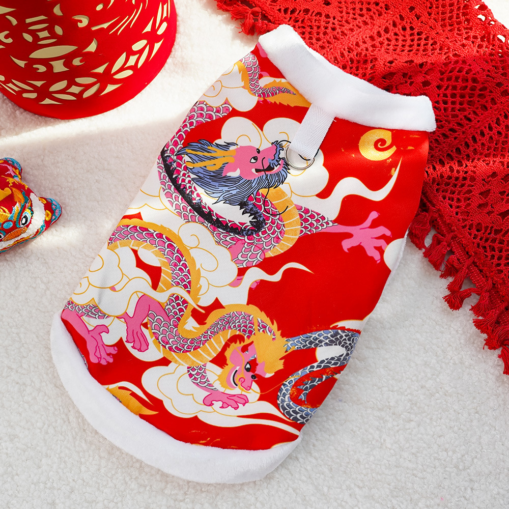 Fashion Chinese New Year Cat Coat Northeastern Flowers Multiple Size Dog Clothes Thicken Warm Pets Costume for Puppy