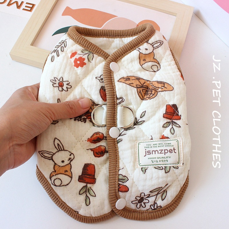 Cute Winter Warm Rabbit Pet Dog Clothes Vest Cute Rabbit Printed Coat Clothes Teddy Bear Clothing Dog Clothes with Velvet Jacket