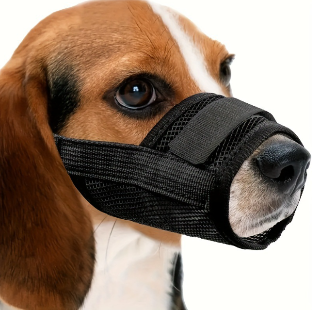 Adjustable Dog Muzzle Front Opening Design Breathable Puppy Mouth Cover Allows Drinking Prevents Biting Mesh Pet Muzzles