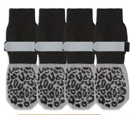 4PCS Anti-Slip Cozy Dog Socks Anti-Scratch Adjustable Band Knitted Socks Strong Grip Cotton Paw Protector Indoor Wooden Floors