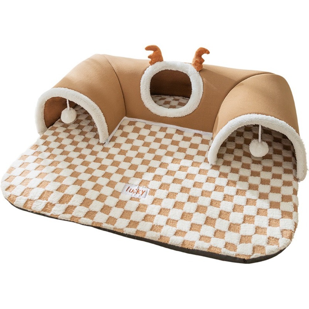 New Plush Material Cat Tunnel Bed Thicken Warm Tube Shape Plush Tunnel Toy Brown Grey Peekaboo Plush Toy for Indoor Use