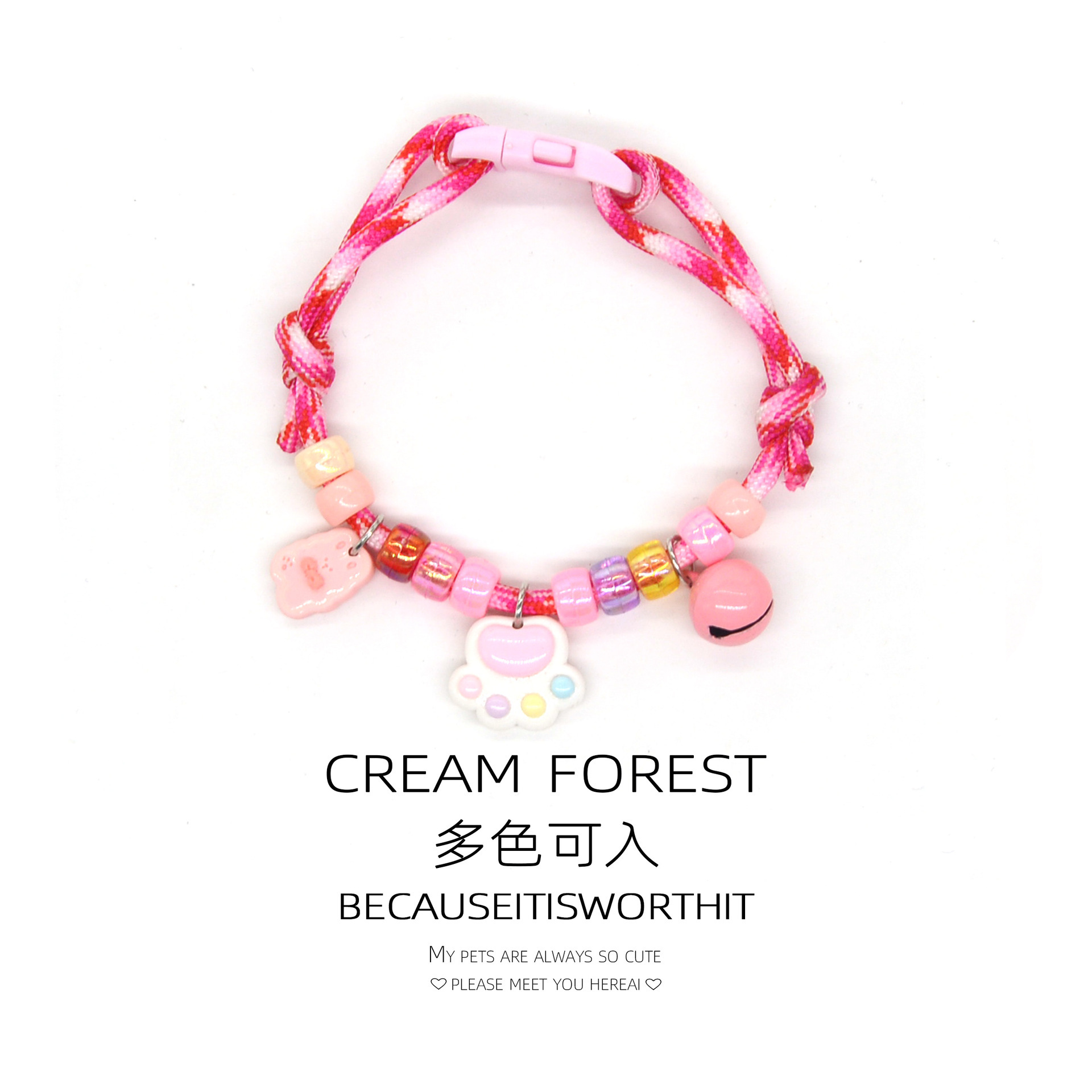 Braided Dog Collar Colorful Pendant Decoration Cat Adjustable with Bell Puppy Safety Anti-lost Outdoor Walking Grooming Supplies