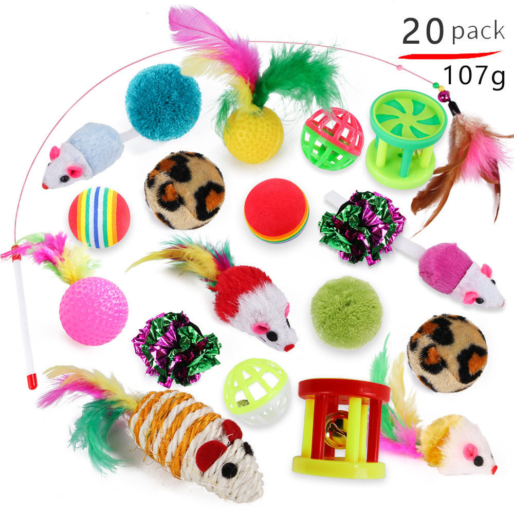12Pcs/14Pcs/20 Pcs Pet Kitten Toys Variety Cat Toy Funny Cat Stick Sisal Mouse Bell Ball Cat Supplies
