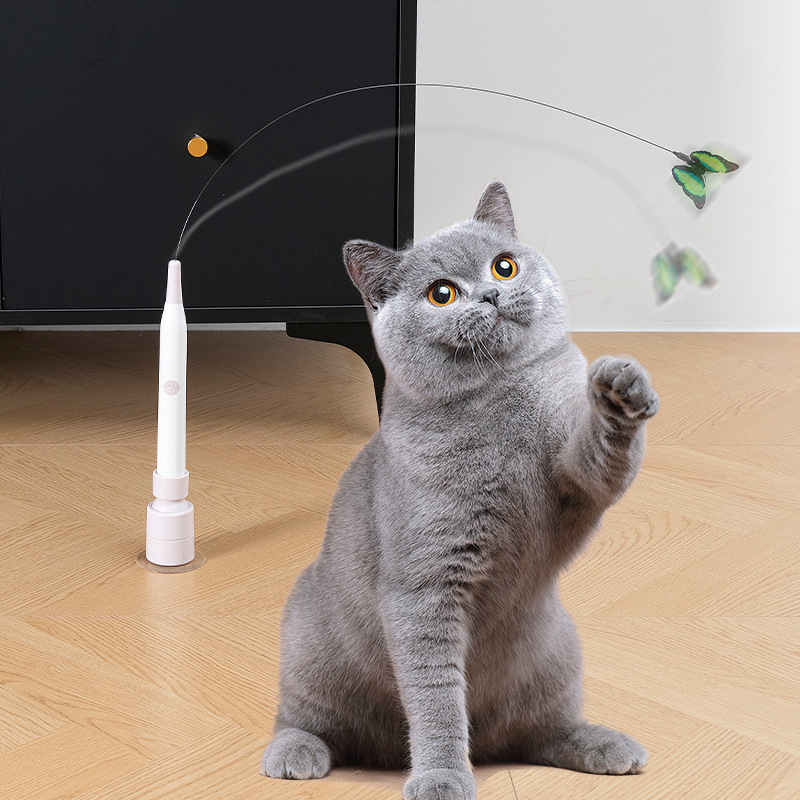 360° Swivel Electric Cat Teasing Stick Self-hilarity Relieves Switchable Butterfly Pattern Removable Handle Cat Toy for Pet Supplies