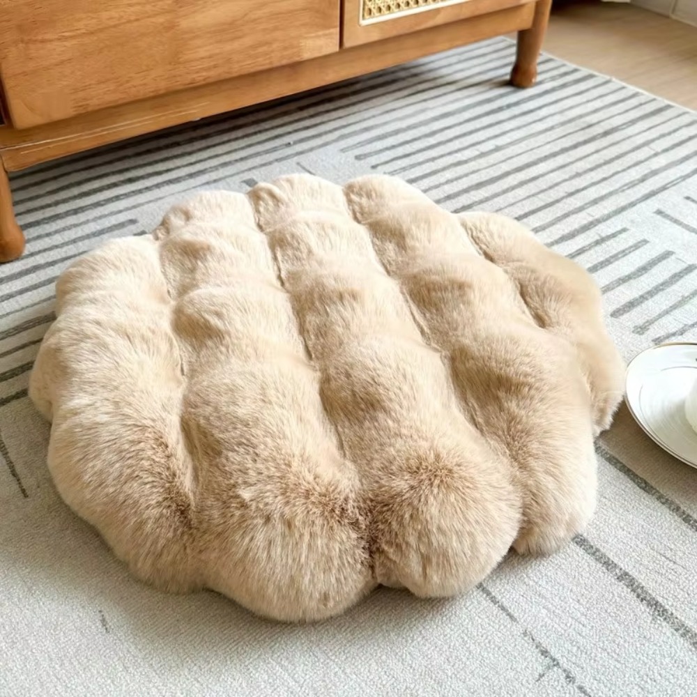 Pet Cushion Pad Self-Warming Faux Fur Cat Bed Blanket for Indoor Cats Kittens Puppies Non-Slip Washable Round Pet Mat Winter Warm Dog Blanket