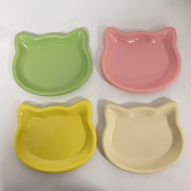 Cat Bowl Plastic Cat Bowl Pet Dish Kitten Food Bowl Cute Cat Shape Cat Food Bowl Anti-Fall Flip Bowl Non-slip Cat Plates Multiple Colors Snack Bowl
