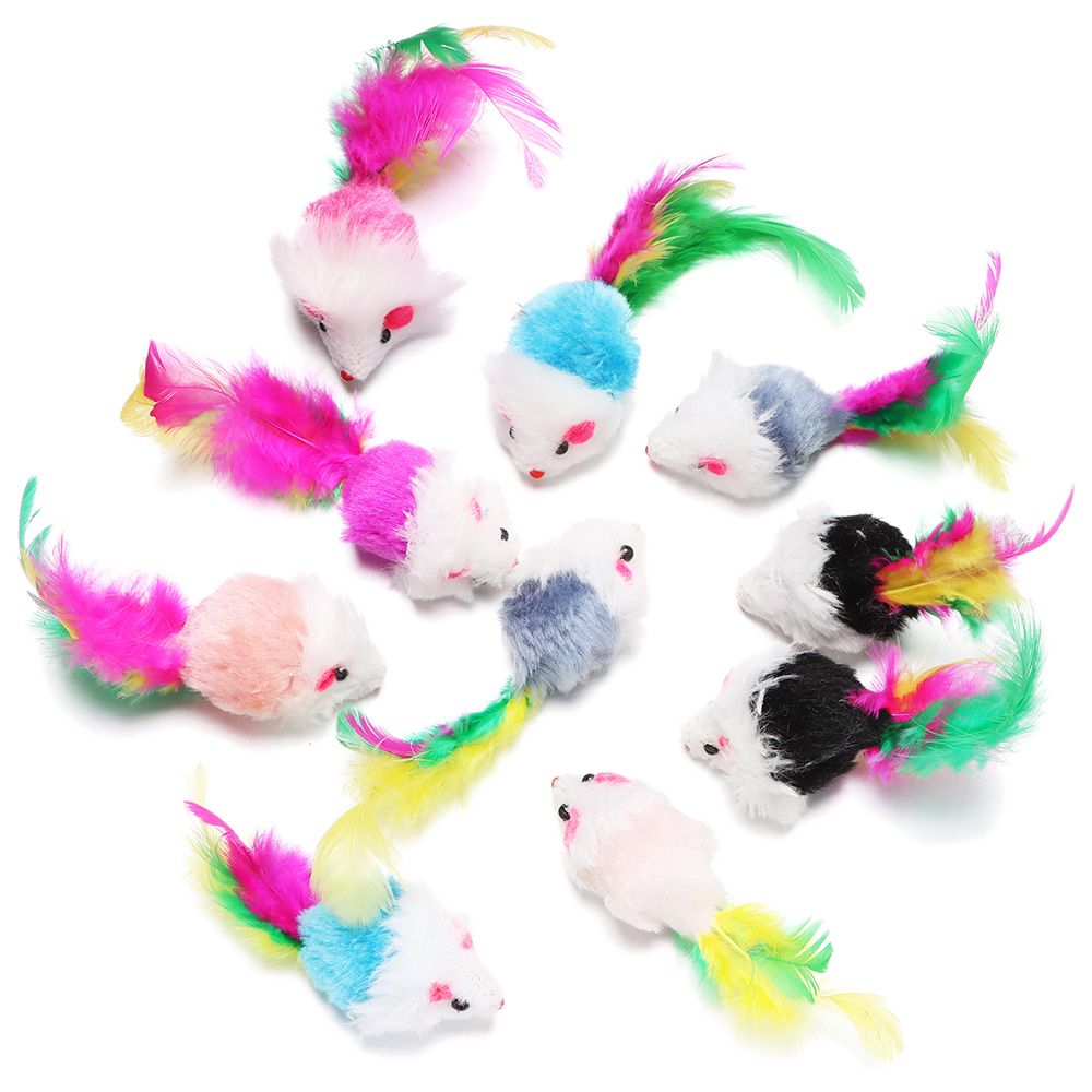 10Pcs Cat Mouse Toys Cat Toy Mice Rattle Set Interactive Cat Toy for Indoor Cats and Kittens Assorted Color Catnip Toys with Feather Tail